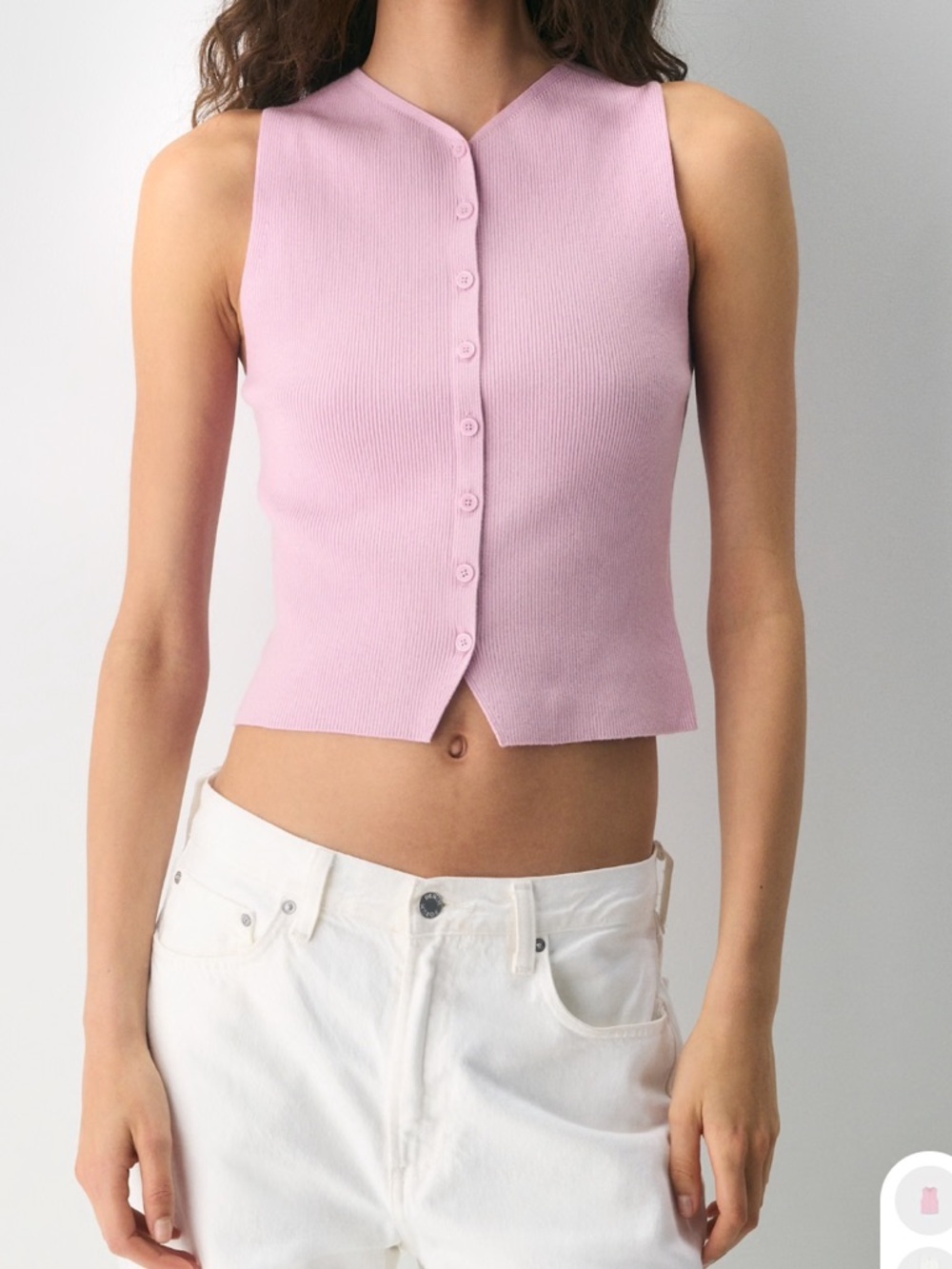 Aritzia Croquet Button-Front Crop Top in Light Pink